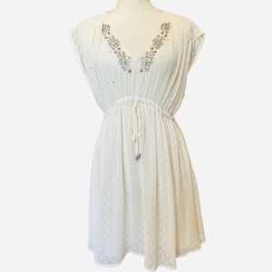 NWOT ZARA POLKADOT SHEER BEADED MINI DRESS